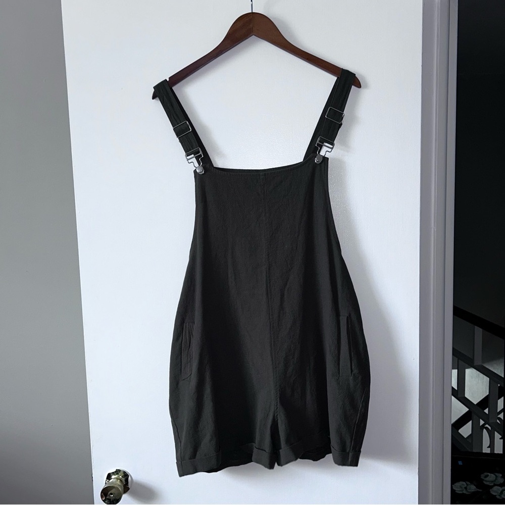Olive Army Green Overalls with Adjustable Straps and Pockets